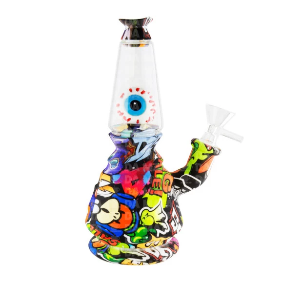 Bong de Silicone e Vidro Eye Bomb 18cm de frente tabacaria da mata