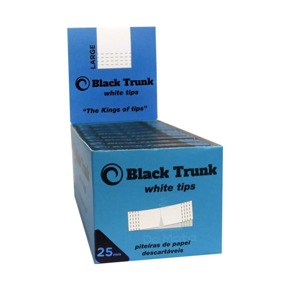 Caixa de Piteira de Papel Black Trunk White Tips 25mm