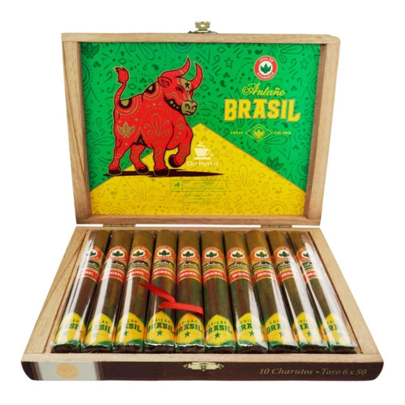 Caixa de Charuto Joya de Nicarágua Antaño Brasil Toro aberta