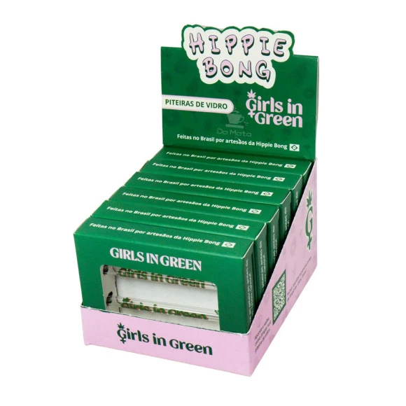 Caixa de Piteira de Vidro Girls in Green x Hippie Bong 5mm 