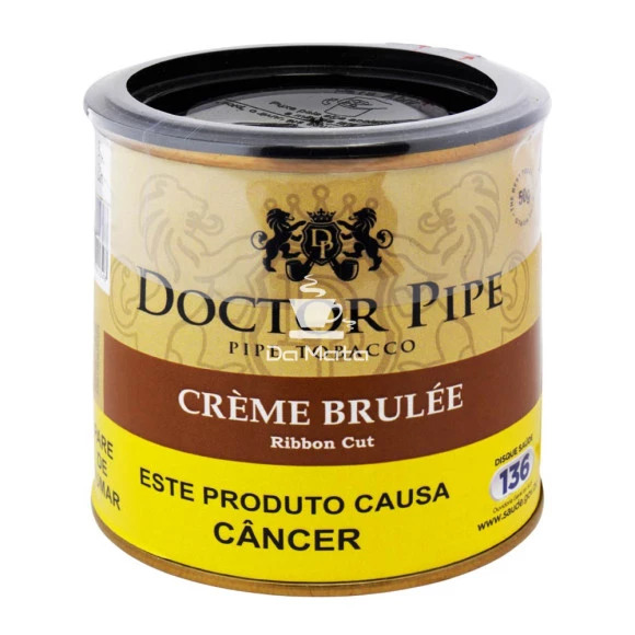 Lata de Doctor Pipe Crème Brulée 50g de frente tabacaria da mata