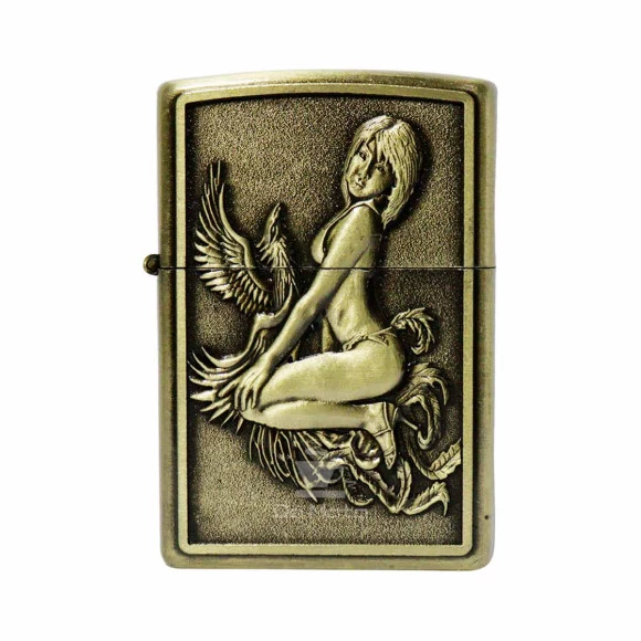 Isqueiro de Metal Dourado Woman and Phoenix