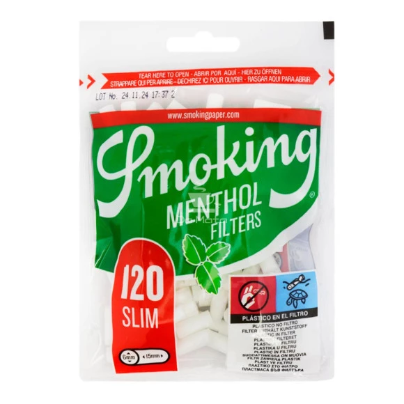 Filtro Smoking Menthol Slim 6mm de frente tabacaria da mata
