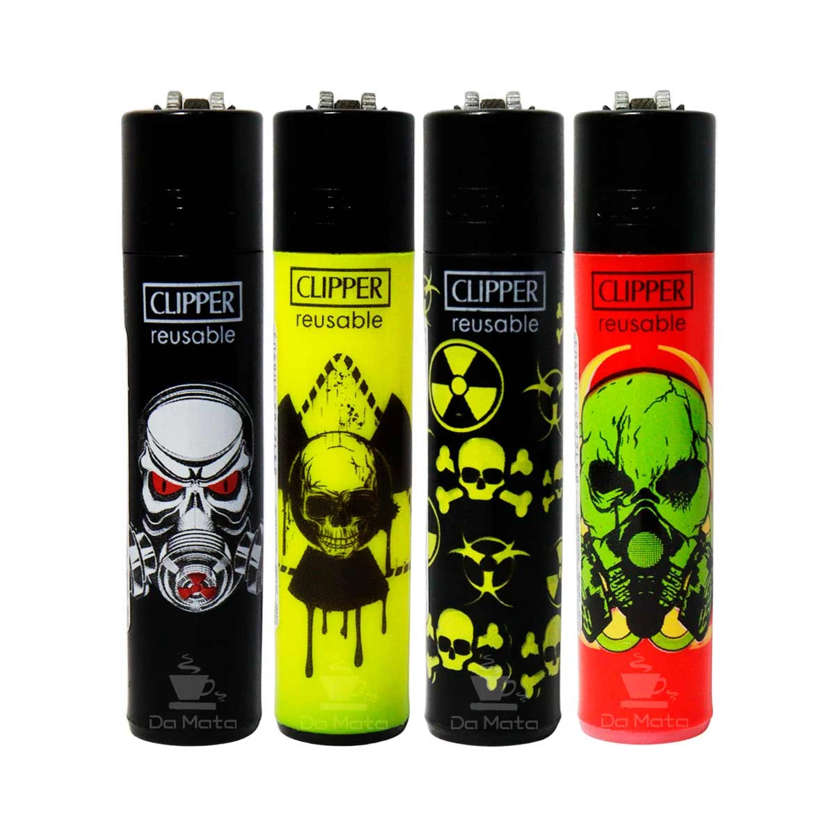 Kit com 4 Isqueiros Clipper Toxic Skull Edição para colecionador