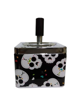 Cinzeiro de Metal c/ Tampa Giratória Cutie Skulls