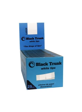 Caixa de Piteira de Papel Black Trunk White Tips 25mm