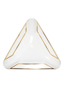 Cinzeiro de Cerâmica Triângulo Branco c/ Dourado