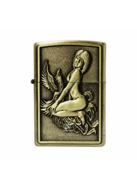 Isqueiro de Metal Dourado Woman and Phoenix