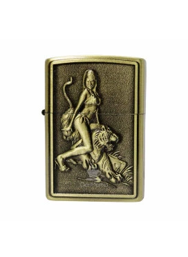 Isqueiro de Metal Dourado Lion and Woman